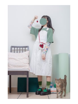 「日系休闲」｜「アイテム（ジャンパースカート）」を使った、鳗鳗さん（レディース・153cm）の夏コーディネート