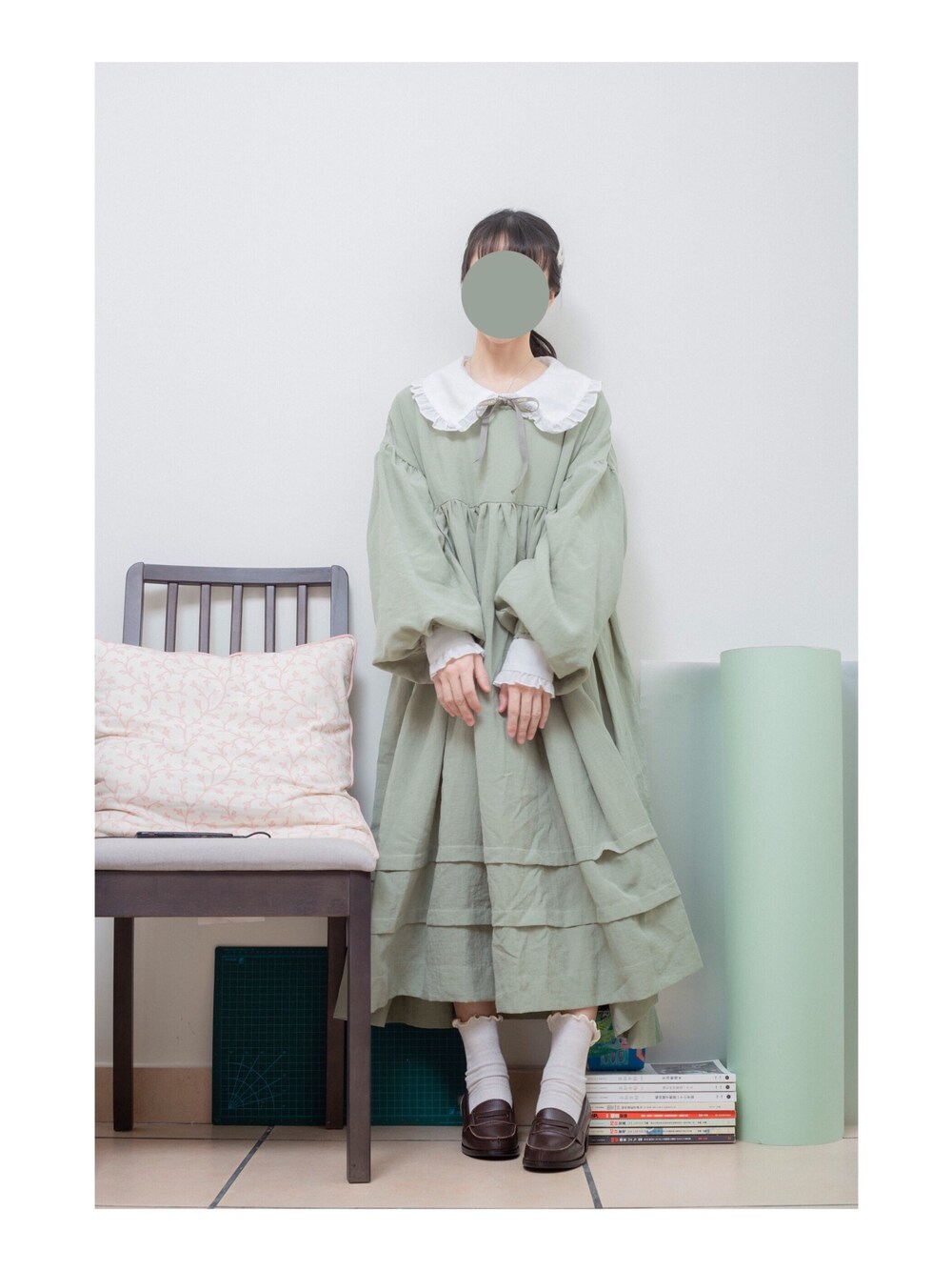 「春、春コーデ、ワンピース、ロングワンピース、緑、カジュアル、日系休闲」｜「labeauのアイテム（シャツ/ブラウス、ホワイト系）」を使った、鳗鳗さん（レディース・153cm）の夏コーディネートの1枚目の写真