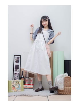 「日系极简」｜「アイテム（ジャンパースカート）」を使った、鳗鳗さん（レディース・153cm）の夏コーディネート