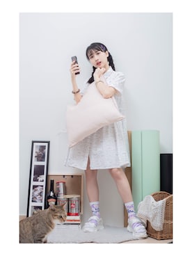 「休闲」｜「アイテム（シャツワンピース）」を使った、鳗鳗さん（レディース・153cm）の夏コーディネート