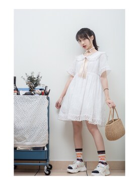 「休闲」｜「アイテム（シャツワンピース）」を使った、鳗鳗さん（レディース・153cm）の夏コーディネート