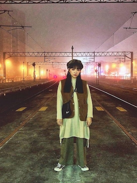 「travel」｜「アイテム（帽子）」を使った、老王さん（レディース・155cm）の冬コーディネート