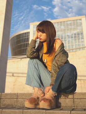 「MICOAMERI（ミコアメリ）のアイテム（シューズ）」を使った、megさん（レディース・152cm）の秋コーディネート