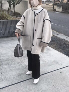 「オーバーコート」｜「アイテム（ノーカラーコート）」を使った、kahoさん（レディース・152cm）の冬コーディネート