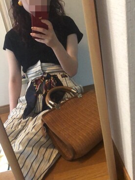 「VINTAGE（ヴィンテージ）のアイテム（かごバッグ）」を使った、蟻さん（レディース・155cm）の夏コーディネート