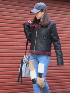 「アイテム（ライダースジャケット）」を使った、rubiaさん（レディース・162cm）の秋コーディネート