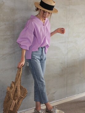 「スキッパーシャツ」｜rubiaさん（レディース・162cm）の夏コーディネート