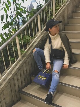 「VISION（ヴィジョン）のアイテム（帽子）」を使った、moeさん（レディース・153cm）の冬コーディネート