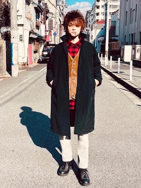 「markaware（マーカウェア）のアイテム（ステンカラーコート）」を使った、KAZUさん（メンズ・171cm）の春コーディネート