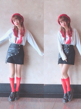 「153cm」｜「アイテム（ハンチング/ベレー帽）」を使った、yuchaさん（レディース・153cm）の春コーディネート