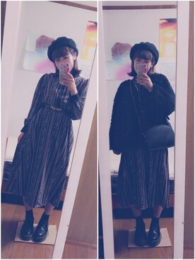 「archives（アルシーヴ）のアイテム（ハンチング/ベレー帽）」を使った、ゆう(｡•ө•｡)さん（レディース・152cm）の冬コーディネート
