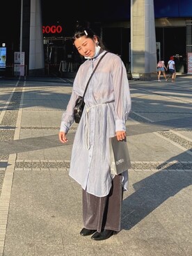 「DISCOAT（ディスコート）のアイテム（シャツ/ブラウス、パープル系）」を使った、Lynnさん（レディース・151cm）の春コーディネート
