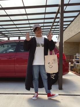 「ZOZO（ゾゾ）のスリムテーパードデニムパンツ［WOMEN］（デニムパンツ）」を使った、satomiさん（レディース・158cm）の春コーディネート