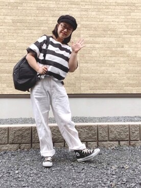 「Samansa Mos2 blue（サマンサモスモスブルー）のアイテム（キャスケット）」を使った、satomiさん（レディース・158cm）の夏コーディネート