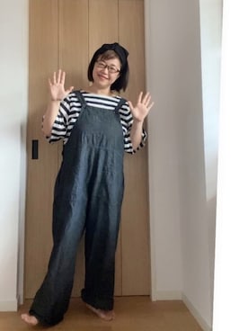「Sunny clouds（サニークラウズ）のアイテム（サロペット/オーバーオール）」を使った、satomiさん（レディース・158cm）の春コーディネート