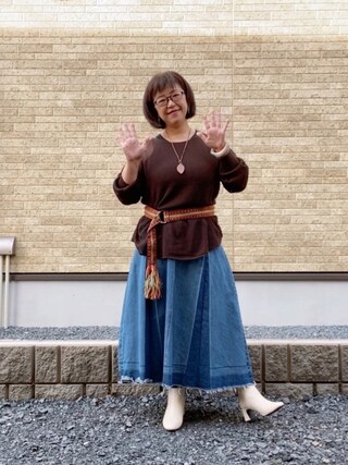 satomi使用「haco!（デニムパネルプリーツスカート）」的時尚穿搭