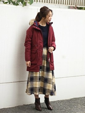 「アイテム（ダウンジャケット/コート、レッド系）」を使った、AiRIさん（レディース・168cm）の秋コーディネート