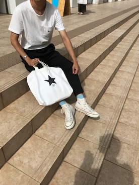 「CONVERSE TOKYO（コンバーストウキョウ）のアイテム（トートバッグ）」を使った、みっちーさん（メンズ・173cm）の夏コーディネート