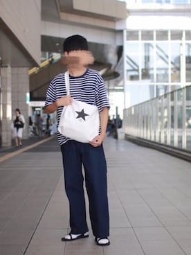 「CONVERSE TOKYO（コンバーストウキョウ）のアイテム（トートバッグ）」を使った、みっちーさん（メンズ・173cm）の夏コーディネート