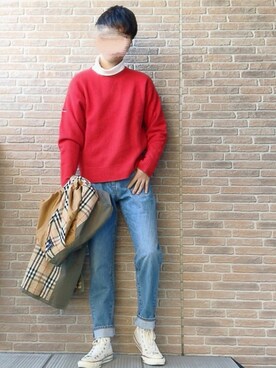 「zozoデニム」｜「アイテム（ステンカラーコート）」を使った、みっちーさん（メンズ・173cm）の冬コーディネート