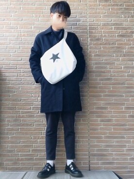「CONVERSE TOKYO（コンバーストウキョウ）のアイテム（トートバッグ）」を使った、みっちーさん（メンズ・173cm）の冬コーディネート