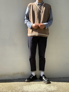 「YARD PLUS（ヤードプリュス）のアイテム（ベスト）」を使った、みっちーさん（メンズ・173cm）の春コーディネート