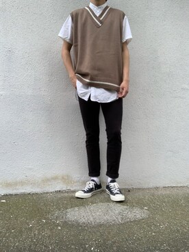 「YARD PLUS（ヤードプリュス）のアイテム（ベスト）」を使った、みっちーさん（メンズ・173cm）の春コーディネート