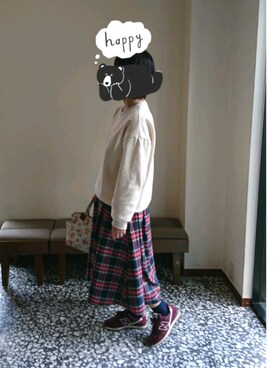 yumi*さんの「【OLIVE des OLIVE】タータンチェックフレアスカート」を使ったコーディネート