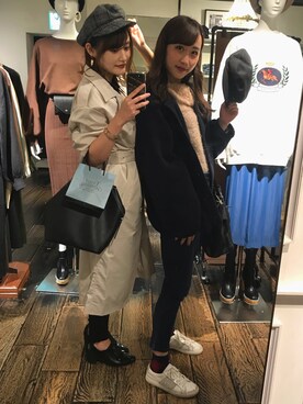 「インスタフォローしてね！」｜「アイテム（ハンチング/ベレー帽）」を使った、amoさん（レディース・165cm）の秋コーディネート