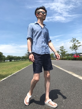 「しまむら（シマムラ）のアイテム（サンダル）」を使った、ジン3588さん（メンズ・163cm）の夏コーディネート