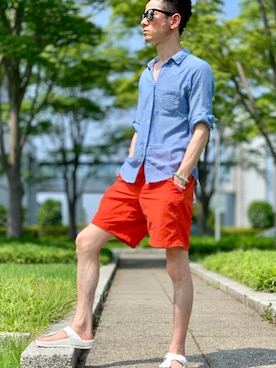 「しまむら（シマムラ）のアイテム（サンダル）」を使った、ジン3588さん（メンズ・163cm）の夏コーディネート