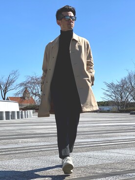 「アイテム（ステンカラーコート）」を使った、ジン3588さん（メンズ・163cm・40代）の冬コーディネート