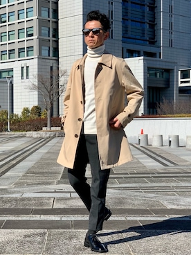 「アイテム（ステンカラーコート）」を使った、ジン3588さん（メンズ・163cm・40代）の冬コーディネート