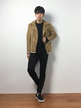 「RAGEBLUE（レイジブルー）のアイテム（ライダースジャケット）」を使った、ryuto irieさん（メンズ・176cm）の冬コーディネート