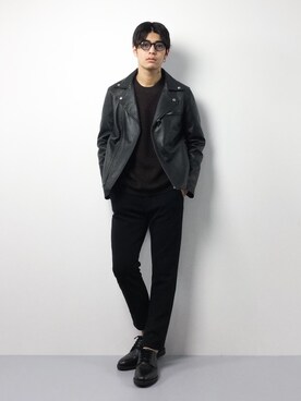 「JOURNAL STANDARD relume（ジャーナルスタンダード　レリューム）のアイテム（ライダースジャケット）」を使った、ryuto irieさん（メンズ・177cm）の冬コーディネート