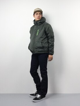 「grn（ジーアールエヌ）のアイテム（ダウンジャケット/コート）」を使った、ryuto irieさん（メンズ・177cm）の冬コーディネート