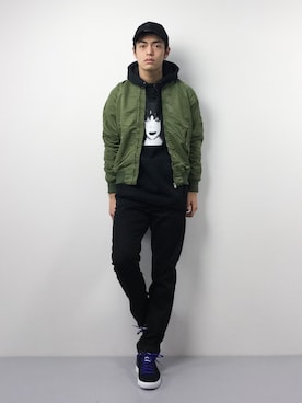 「ZIP FIVE（ジップファイブ）のアイテム（MA-1）」を使った、ryuto irieさん（メンズ・177cm）の冬コーディネート