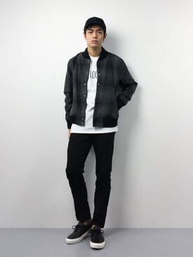 「jiggys shop（ジギーズショップ）のアイテム（スタジャン）」を使った、ryuto irieさん（メンズ・177cm）の冬コーディネート