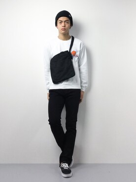 「Champion（チャンピオン）のアイテム（ニットキャップ/ビーニー）」を使った、ryuto irieさん（メンズ・177cm）の冬コーディネート