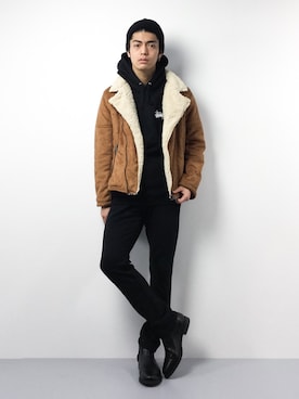 「ZIP FIVE（ジップファイブ）のアイテム（ライダースジャケット）」を使った、ryuto irieさん（メンズ・177cm）の冬コーディネート