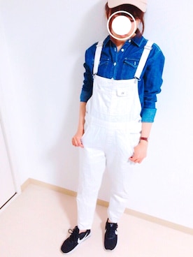 「デニムonデニム」｜「アイテム（オールインワン・サロペット）」を使った、MaKoさん（レディース・154cm）の夏コーディネート