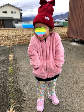 「BeBe（ベベ）のアイテム（帽子）」を使った、7waka7さん（キッズ・90cm）の冬コーディネート