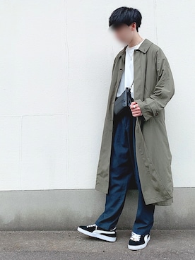 「秋のマイ旬スタイル」｜「アイテム（ステンカラーコート）」を使った、まこぴさん（メンズ・177cm）の秋コーディネート