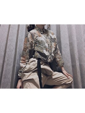「古着❤︎のアイテム（シャツ/ブラウス、その他）」を使った、ルルさん（レディース・160cm）の春コーディネート