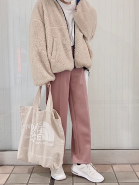 「くすみピンク」｜「アイテム（ブルゾン）」を使った、𝕫𝕦𝕟 ♔さん（レディース・153cm）の冬コーディネート