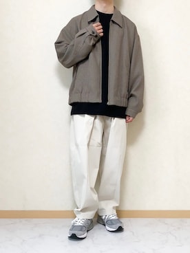 「UNIQLO（ユニクロ）のエアリズムコットンオーバーサイズTシャツ（5分袖）（Tシャツ/カットソー）」を使った、みっつーさん（メンズ・163cm・20代）の秋コーディネート