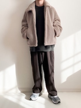 「LIDNM（リドム）のOVERSIZED BOA OUTER（ブルゾン）」を使った、みっつーさん（メンズ・163cm）の冬コーディネート