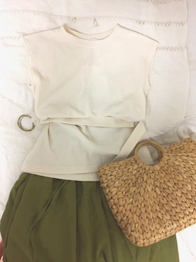 「natural couture（ナチュラルクチュール）のDカンベルト付きワッフルTワンピ（ワンピース）」を使った、miiさん（レディース・43cm）の夏コーディネート