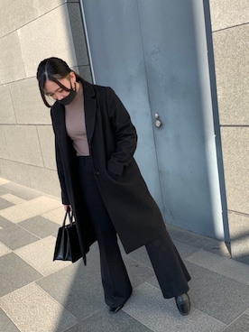 「SENSE OF PLACE by URBAN RESEARCH（センスオブプレイスバイアーバンリサーチ）のストレッチリブハイネックセーター（ニット/セーター）」を使った、fukaさん（レディース・160cm）の冬コーディネート