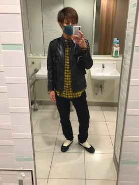 「no brand（ノーブランド）のアイテム（ライダースジャケット）」を使った、tAku  吉岡さん（メンズ・175cm）の夏コーディネート